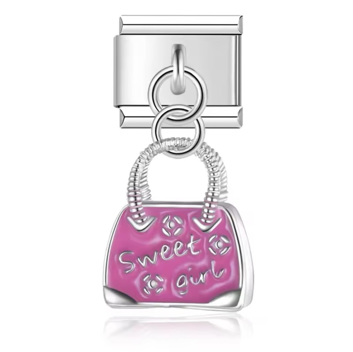 Pembe Çantalı Sallantılı Charm