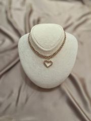 Pembe Taşlı Kalp Figürlü  Choker Kolye