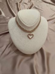 Pembe Taşlı Kalp Figürlü  Choker Kolye
