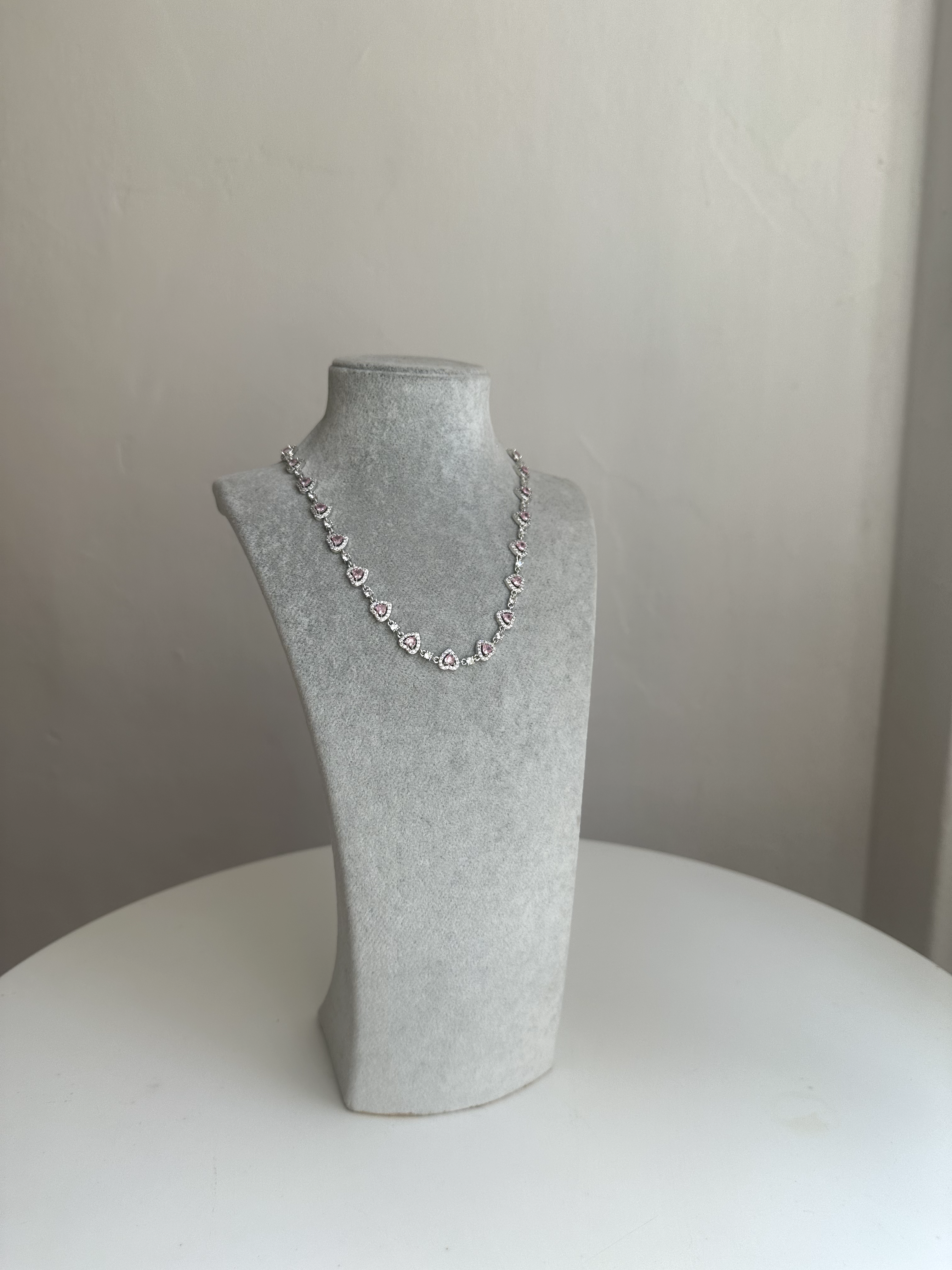 Gümüş Kalp Taşlı pembe kolye