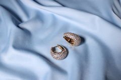 Rose-Gold Rengi Full Taş Kaplama Damla Küpe