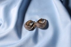 Rose-Gold Rengi Full Taş Kaplama Damla Küpe