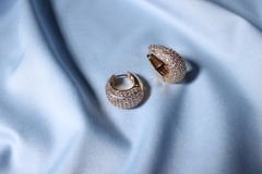 Rose-Gold Rengi Full Taş Kaplama Damla Küpe
