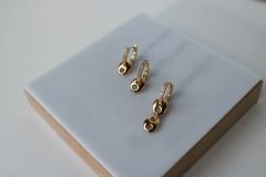 Rose-Gold Renk 3 lü Taşlı Düğme Model Set Küpe