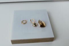Rose -Gold Rengi 3 lü Mavi Taşlı Kalp Fİgürlü Set Küpe