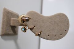 Rose -Gold Rengi 3 lü Mavi Taşlı Kalp Fİgürlü Set Küpe