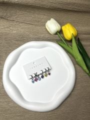 Gümüş Rengi Kalp Figürlü Renkli 6'lı Set Küpe