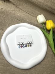 Gümüş Rengi Kalp Figürlü Renkli 6'lı Set Küpe
