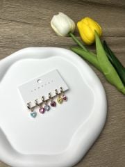 Rose Rengi Kalp Figürlü Renkli 6'lı Set Küpe