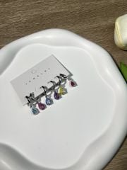 Gümüş Rengi Damla Figürlü Renkli 6'lı Set Küpe