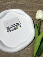 Gümüş Rengi Damla Figürlü Renkli 6'lı Set Küpe