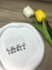 Gümüş Rengi Yıldız Figürlü Renkli 6'lı Set Küpe