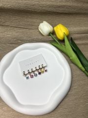 Rose Rengi Kare Figürlü Renkli 6'lı Set Küpe