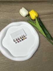 Rose Rengi Kare Figürlü Renkli 6'lı Set Küpe