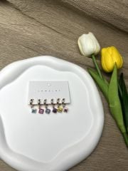 Rose Rengi Kare Figürlü Renkli 6'lı Set Küpe