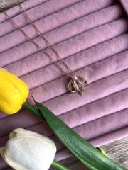 Altın Rengi Pembe Renk Taşlı Kurdele Kolye