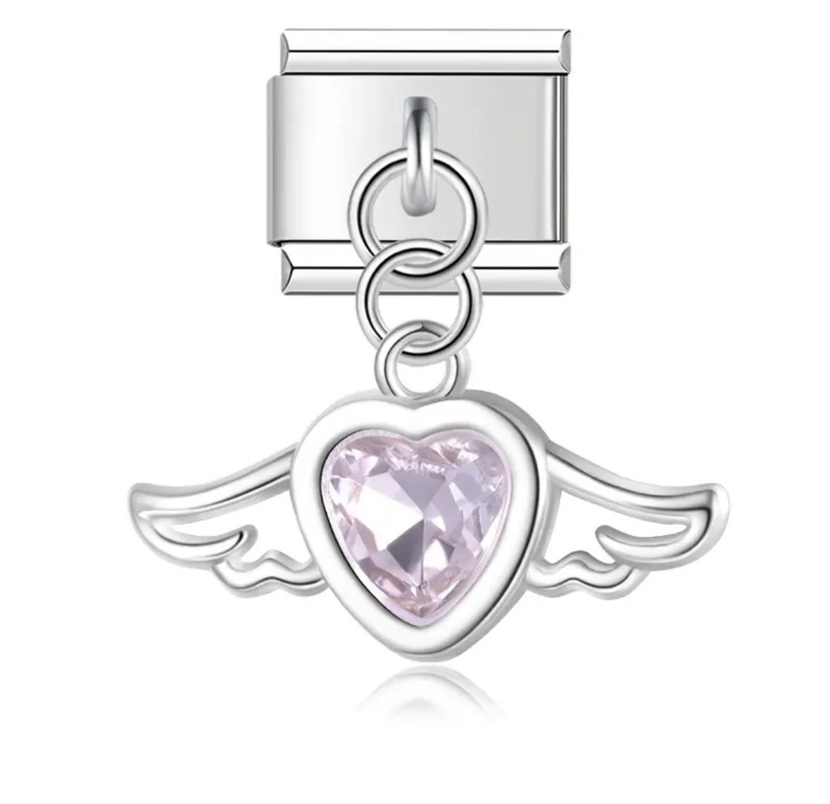 Pembe Taşlı Kanatlı Kalp Figürlü Sallantılı Charm
