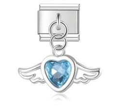 Mavi Taşlı Kanatlı Kalp Figürlü Sallantılı Charm