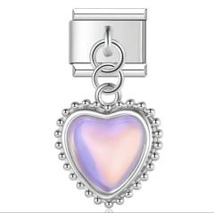 Mor Renkli Taşlı Kalp Figürlü Sallantılı Charm