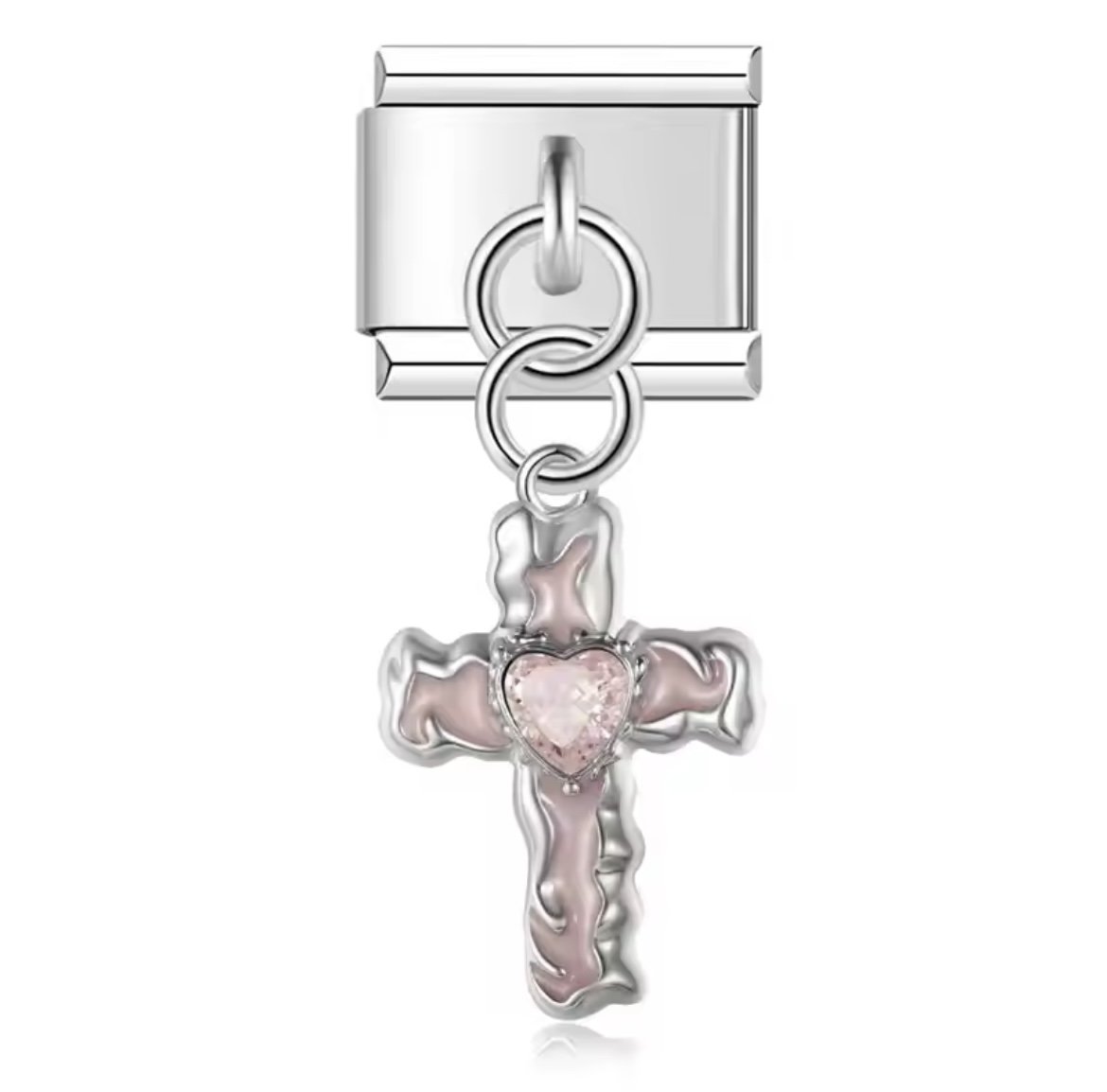 Pembe Renkli Haç Figürlü Sallantılı Charm
