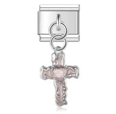 Pembe Renkli Haç Figürlü Sallantılı Charm