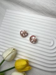 Pembe Renkli Çiçek Desenli Tasarım Küpe